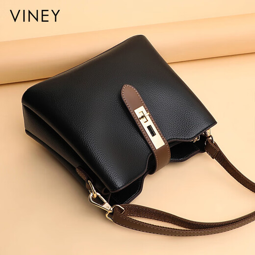 viney包包女包牛皮斜挎水桶包轻奢品牌单肩包生日新年礼物送女生女友