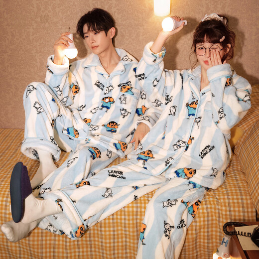 Gongdie Heat Storage Type Crayon Shin-chan Autumn and Winter Couple Pajamas Women's Thickened Royal Velvet Warm Home Clothes Men's Crayon Shin-chan Warm Velvet Suit Women's M (Recommended 80-100 Jin Jin equals 0.5 kg)