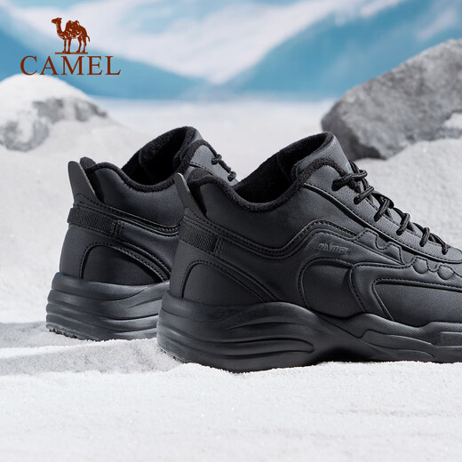 Camel (CAMEL) Lingfeng 2.0 plus velvet mid-high top casual men's warm and waterproof outdoor hiking versatile shoes 2025 autumn and winter new style K15C363048, black/dark gray, men's 42