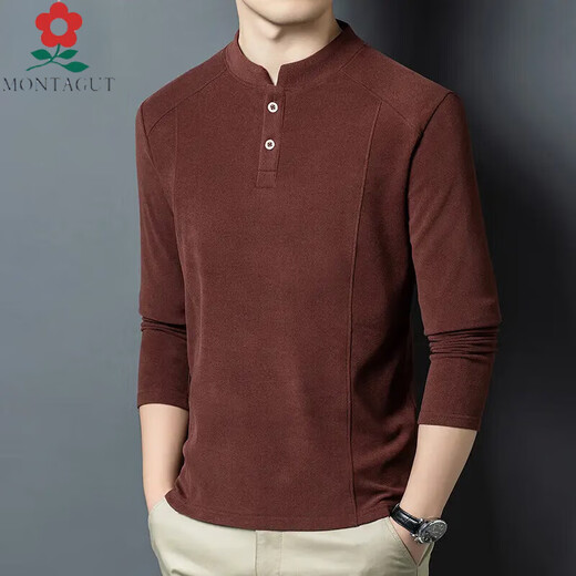 MONTAGUT autumn and winter double-sided German velvet bottoming shirt men's Henry collar trendy versatile long-sleeved T-shirt stand-up collar sweatshirt for men white D509 2XL recommended 150-170Jin Jin equals 0.5 kg