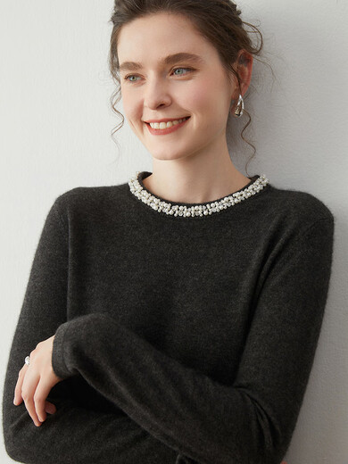 SENLIYA international light luxury high-end cashmere sweater luxury knitted decorative round neck cashmere sweater for women solid color cashmere sweater knitted classic black S