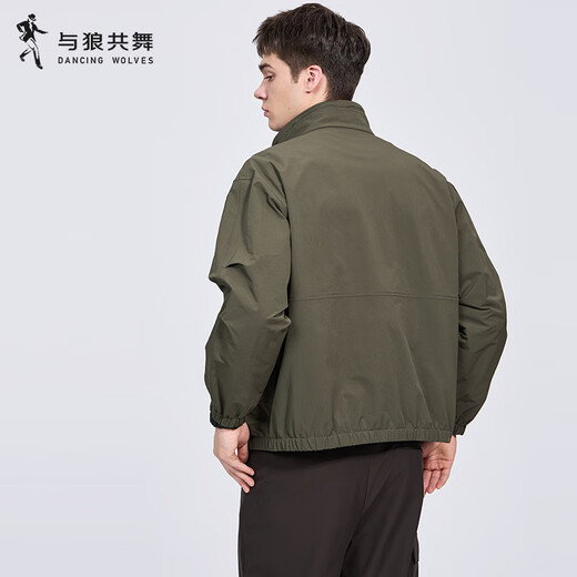 Dances with Wolves Windproof Stand Collar Jacket Men's 2025 Autumn and Winter New Commuting Anti-wrinkle High-Quality Casual Youth Loose Jacket 1078 Military Green 203 L (175)