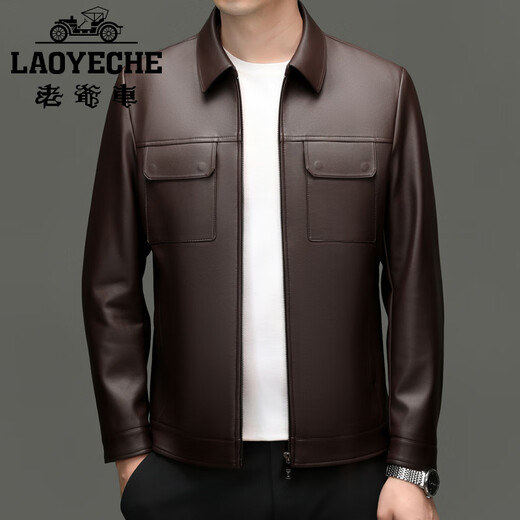 Classic car (COCHE CLASICO) Lei Jun's same style Autumn and winter new genuine leather jacket men's sheepskin short lapel casual leather jacket men's jacket black M 170