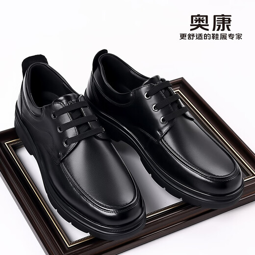 Aokang Leather Shoes Men's Genuine Leather 2025 New Derby Shoes Men's Soft Sole Anti-Slip Black Formal Business Casual Shoes Dad's Shoes Black (1255214077R) 41 (Standard Leather Shoe Size)