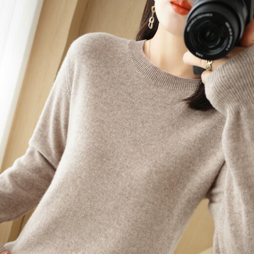 Soft and comfortable bottoming sweater for women, long-sleeved V-neck round neck pullover, sweater for women, loose top, fashion-round-neck-black 2XL 140-160Jin Jin is equal to 0.5 kg