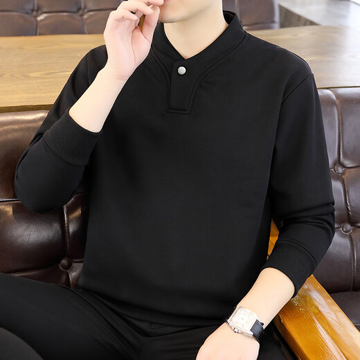 YISHion youth trendy sweatshirt men's half-turtle collar Henry collar bottoming shirt autumn and winter T-shirt spring top long-sleeved cotton feel comfortable dark gray 3XL