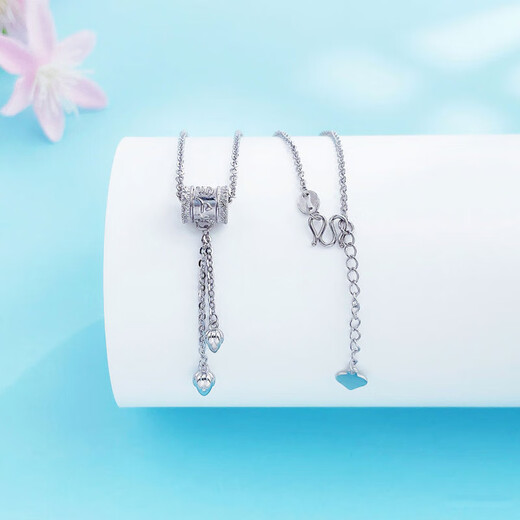 Lao Fengxiang platinum six-character mantra tube bead necklace platinum set chain platinum jewelry white gold about 7g