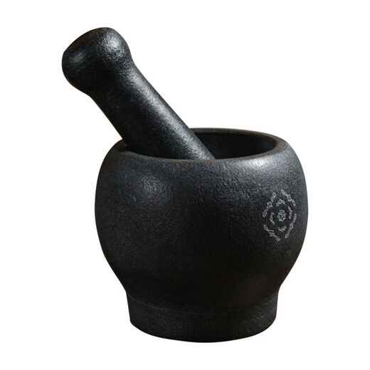 Jieyunmao natural black gold stone mortar garlic masher manual grinding bowl grinding garlic press household garlic mortar old-fashioned medicine jar Wujin stone No. 13 natural whole stone polishing