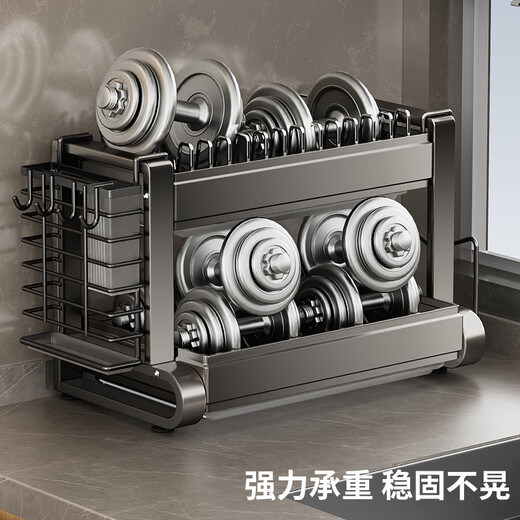 Shantou Lincun Stainless Steel Kitchen Rack Multifunctional Bowl and Dishes Storage Rack Tableware Cupboard Home Dish Rack Drain Rack 2025 Thickened Model Gun Gray + Stainless Steel Color Double 1