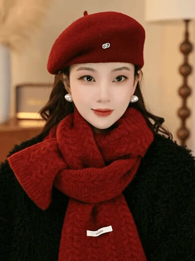Xiaohongshu's popular 2024 new autumn and winter warm and elegant fashionable little painter's hat beret Ancora red woolen beret one size