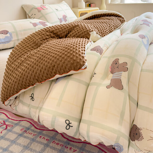 Enxing 2025 New Winter Thickened Knitted Cotton Beanie Blanket Office Nap Blanket Kindergarten Children's Small Blanket Retro Puppy-A Class Knitted Cotton Beanie Quilt * 200x230cm Double Spring and Autumn Quilt About 6Jin Jin is equal to 0.5kg