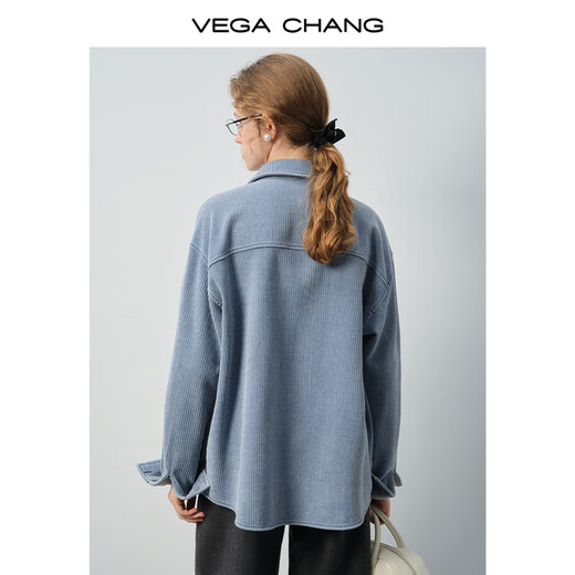 VEGA CHANG 10.27 new, retro relaxed feel, light blue corduroy shirt, loose silhouette, gentle texture, cobalt stone blue, second batch M