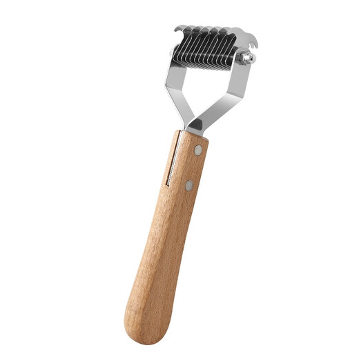 Yuanzu stainless steel double-sided pet knotting comb, dog and cat knotting brush, pet grooming cleaning tool, wooden handle large knotting comb + hair plucking knife