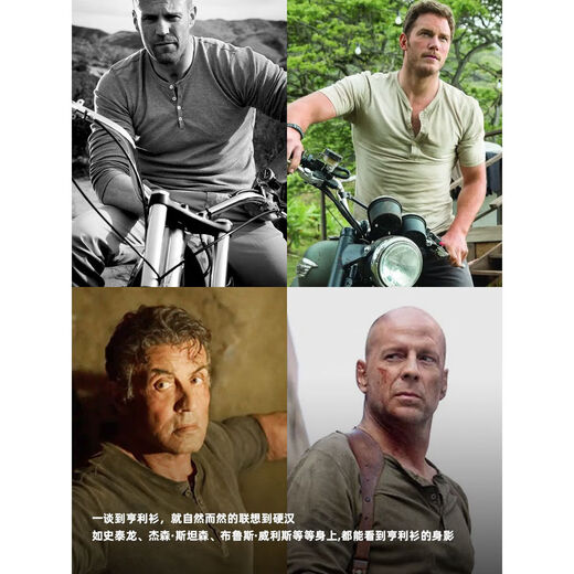 Summer casual American retro Henley shirt short-sleeved fitness tough guy T-shirt men's slim heavyweight thick threaded bottoming shirt Gray M Recommended weight 50-60kg