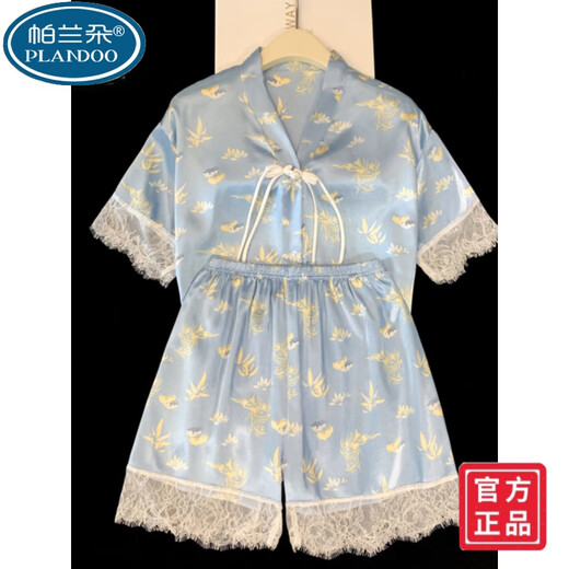 Palanduo estilo nacional retro nuevo estilo chino pijamas de seda de hielo de manga corta de verano de seda de algodón fino se puede usar fuera de casa traje de ropa de verano FS_9214# Cárdigan doble bolsillo corto de encaje M talla única