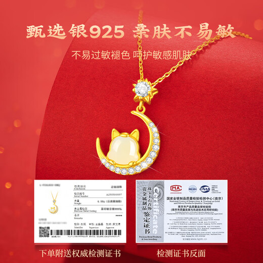 GLTEN Year of the Horse, Silver Necklace, Hetian Jade Pendant, Japanese Life Year Gift for Girls, Light Luxury Niche Gift for Girlfriend and Wife