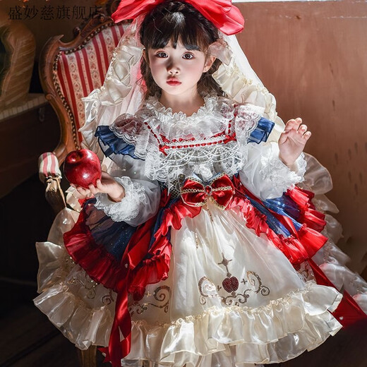 Sheng Miaoci Girls Lolita Snow White Dress 2025 New Autumn Clothing Children Little Girls Birthday Dress Winter Dress No Accessories Tank Top + Long Sleeve Bottoming Shirt + Tail 120