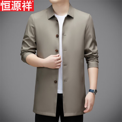 Hengyuanxiang повседневная мужская ветровка средней длины, осень 2025, новое тонкое пальто большого размера в деловом стиле без глажки, цвет хаки XL 180, размер подходит для роста 145-160Цзинь Цзинь равен 0,5 кг
