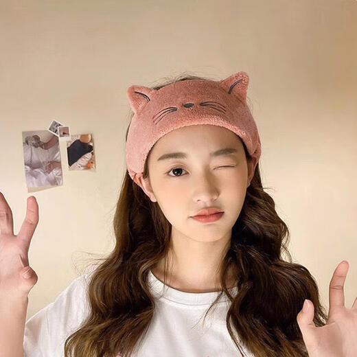 JCZS Japanese headband women's face mask special non-slip non-pressing hair headband 2025 new cute cat ears cat ear style light gray + ginger