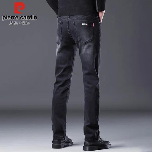 Pierre Cardin jeans men's autumn and winter Korean style trendy slim-fitting pants for men cotton stretch casual long pants men's black 33