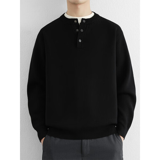Xiao Hui Li Jia American old money style sweater men's autumn and winter lapel cotton Henry collar sweater thickened polo bottoming sweater dark coffee M _115Jin Jin is equal to within 0.5 kg