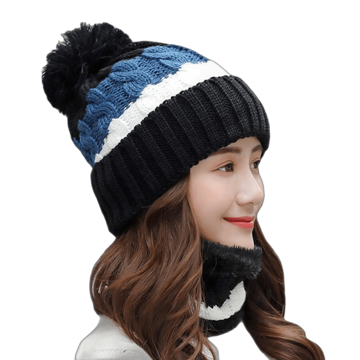 Woodpecker beautiful hat women's furry winter Korean style thickened knitted hat warm hat neck scarf windproof cycling ear protection woolen hat ++ acridine pink-single hat one size