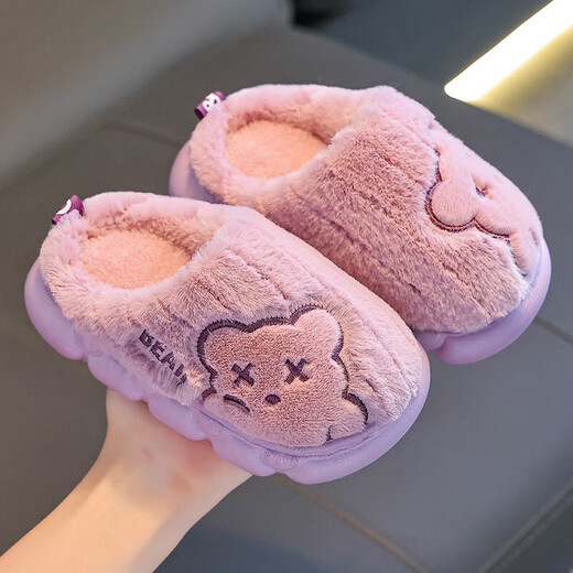 Children's cotton slippers for boys winter cartoon cute non-slip indoor home soft bottom parent-child baby slippers upgraded version of environmentally friendly material khaki slippers 12 24/25 size (shoe length 15CM suitable for feet 14