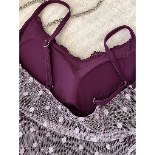 Polka-dot lace fake two-piece mesh suspender for women in summer sexy hottie tube top beauty suspender strap breast pad outer wear small top purple pink version one size