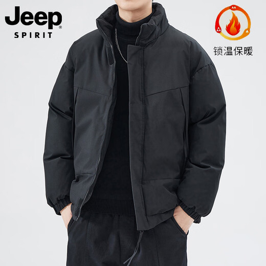 JEEP SPIRIT Cotton Clothes Men's Autumn and Winter American Simple Stand Collar Cotton Clothes Versatile Casual Trendy Brand Warm Cotton Jackets Black XL