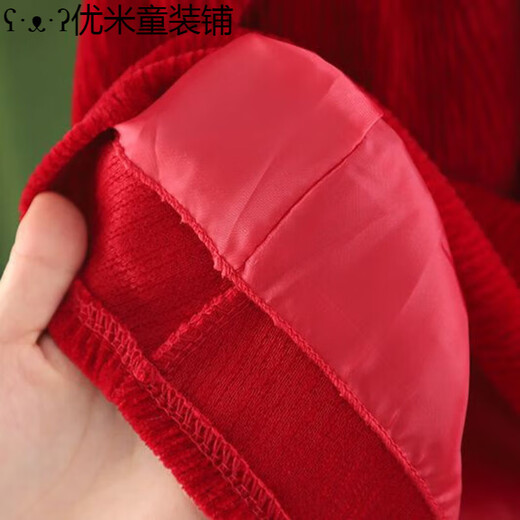 One-year-old clothes baby girl dress girl velvet dress autumn and winter 2024 new style girl cheongsam skirt large buckle velvet skirt suit red 80