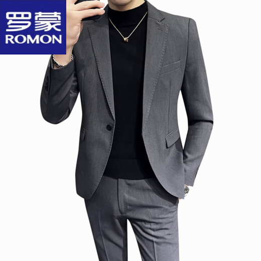ROMON men's suit jacket, high-end, handsome, Korean version, slim fit, British yuppie business casual groom's suit, trendy dark green suit + vest + pants, two buckles M 100-115 Jin Jin is equal to 0.5 kg
