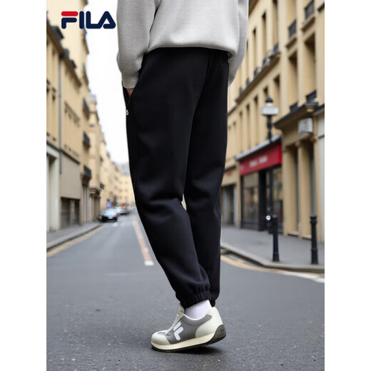 Fila men's and women's knitted trousers 25 new autumn casual loose-fitting couple's style sweatpants plus velvet to keep warm, black, green khaki DK M M 170/80A