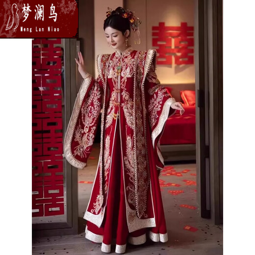 
Menglan Bird Phoenix Crown and Red Chest Wedding Dress Full Summer Xiuhe Wedding Clothes 2025 Wedding Summer Wedding Dress Large Size Wedding Hanfu Velvet High-end Qionglan Style S