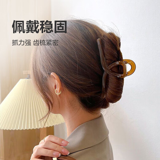 Jelly grabber Korean high-end hairpin shark clip durable clip fashionable hair accessories for women square gray brown + cross brown and white 3-piece set large