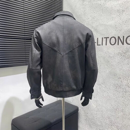 American retro distressed leather jacket men's autumn new high-end handsome motorcycle lapel pu leather jacket black L L recommended 100-115 Jin Jin equals 0.5 kg
