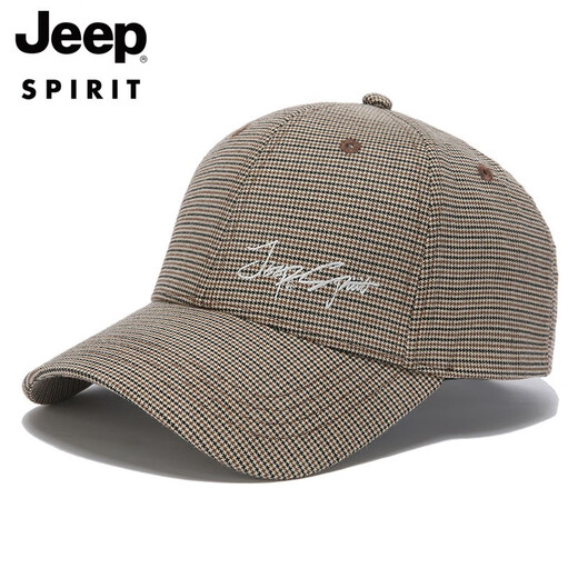 JEEP SPIRITJEEP Jeep Hat Men's and Women's Baseball Cap Houndstooth Fashion Trendy Sun Protection Sun Hat Peaked Cap Versatile Breathable Brown One Size (56-61cm) Adjustable Size