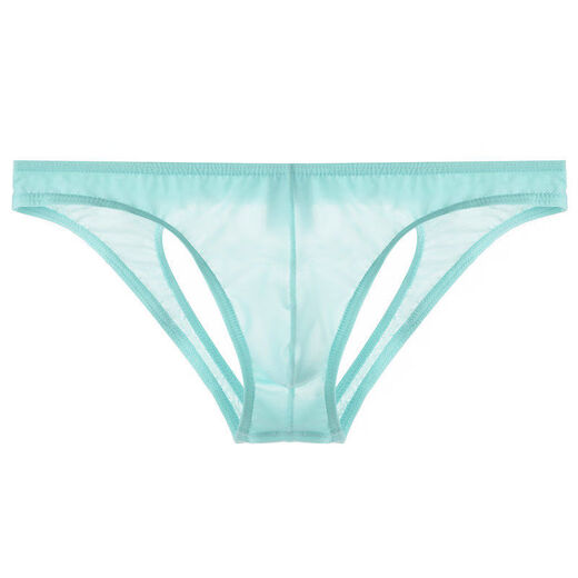 Ice silk double thong men's transparent underwear men's back empty hip lifting seamless low waist sexy pants for boys solid color black M