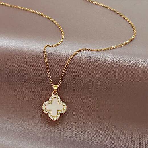 Necklace, high-end, luxury, niche design for women, ins cold style clavicle chain, double-sided four-leaf clover washable pendant, gold four-leaf flower necklace A0292