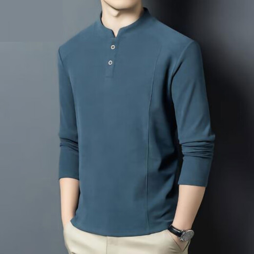 FR.YH.ZH Minruo Customized Men's Wear 2025 Autumn New Henley Collar Sweatshirt Men's American Spliced Long Sleeve. T-shirt Bottoming Shirt Black Light Luxury 3XL Recommended Weight 170-190Jin Jin is equal to 0.5 kg