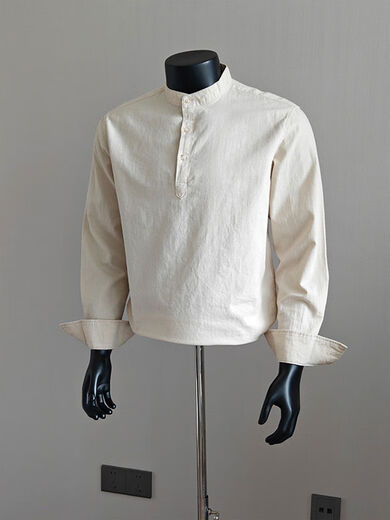 Trend recommendation mature Henry collar shirt men's solid color casual 2025 autumn old money style loose stand-up collar long-sleeved lining black M