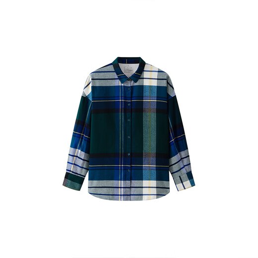 MUJI Women's Flannel Shirt Collar Wide Long Sleeve Shirt Women's Plaid Shirt Jacket 25 Winter Women's Green Plaid S (155/80A)