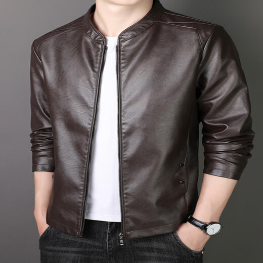 Playboy (PLAYBOY) Selected Leather Jacket Men's Spring and Autumn Stand Collar Loose Leather Business Casual Leather Jacket Trendy Youth Motorcycle Jacket Black (8802) Velvet 6XL (200-220Jin Jin is equal to 0.5 kg)
