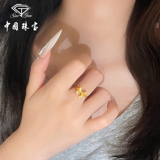 Chinese jewelry bow gold ring female fugitive princess pure gold ring ring anniversary birthday gift for girlfriend and wife pure gold bow ring + brand gift box gold weight about 3.3g