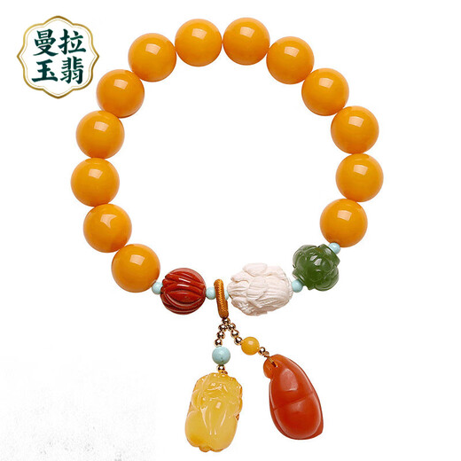 Manla Jade Pei Natural Beeswax Bracelet Female Chicken Oil Yellow Single Circle DIY Bracelet Amber Lucky Small Pixiu Beads 11mm Beeswax Beads About 11mm 13pcs