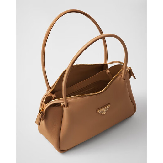 PRADA Women's caramel calfskin metal zipper handbag 1BA444_2CYS_F03BH_V_OVX 1BA444_2CYS_F03BH_V_OVX