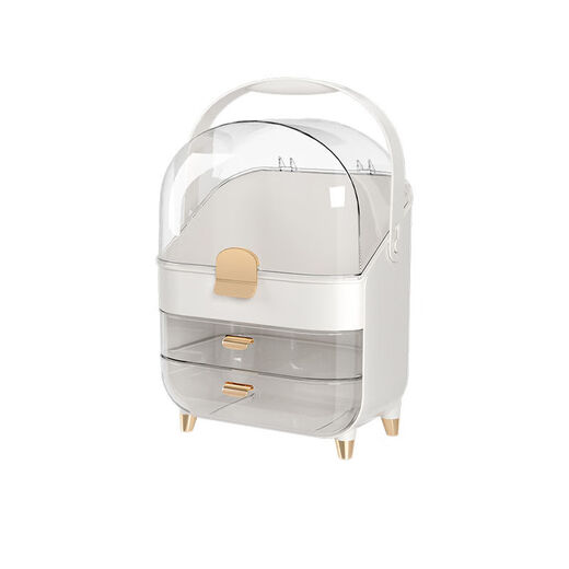 Vipero Cosmetic Storage Box 2025 New Cosmetic Storage Box Dustproof Transparent Dressing Table Desktop Large Capacity Skin Care Cosmetic Storage Box-Platinum