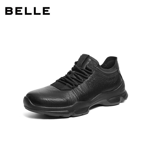 Belle thick-soled height-increasing walking shoes for men 25 autumn new scratched cowhide outdoor casual sports shoes A2215CM5 pre-sale black 41 (255mm)