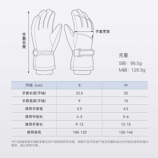 GOLOVEJOY children's ski gloves winter waterproof and cold-proof outdoor men and women warm plus velvet five-finger anti-slip colorful M