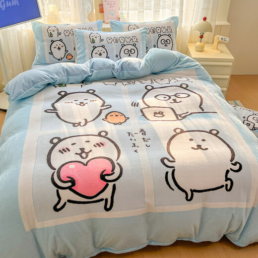 Autumn and winter new thickened milk velvet large version cartoon quilt cover four-piece set plus velvet warm bed sheet quilt cover three-piece set Zihai Bear bed sheet style 1.8 four-piece set-quilt cover 200x230