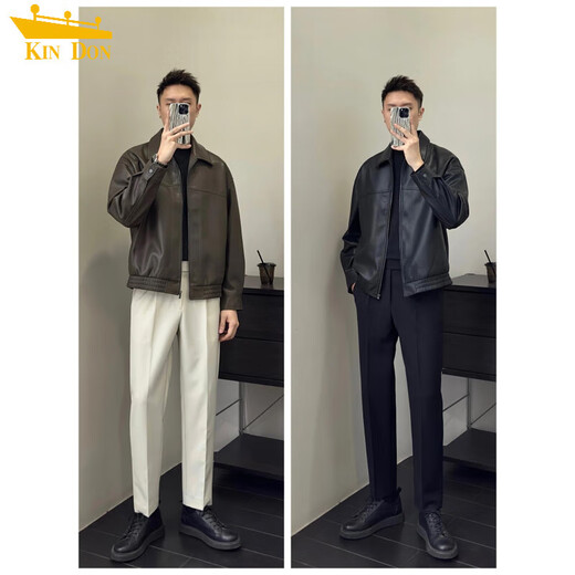 Retro brown soft leather jacket, men's light and mature style, fashionable lapel executive jacket, autumn top, coffee color 3XL (recommended 165-180Jin Jin equals 0.5kg)